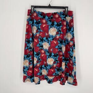 Brownstone Studio VINTAGE Maroon Blue Floral A-Line Skirt Women Sz PM Ruffle Hem